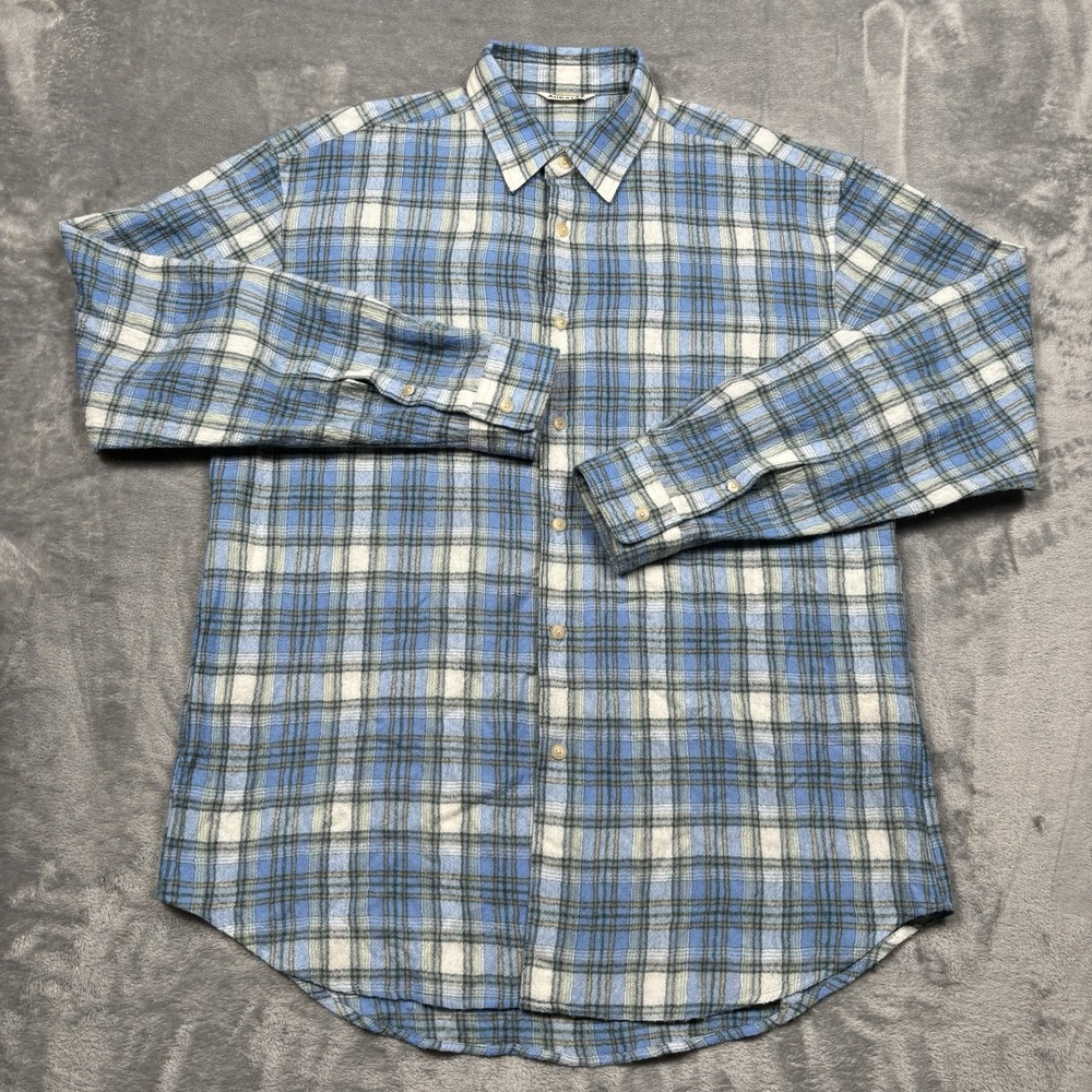 AURALEE Airy Wool Check Shirt Blue Check 100% Wool Japan A24AS01WN Size 5 Large